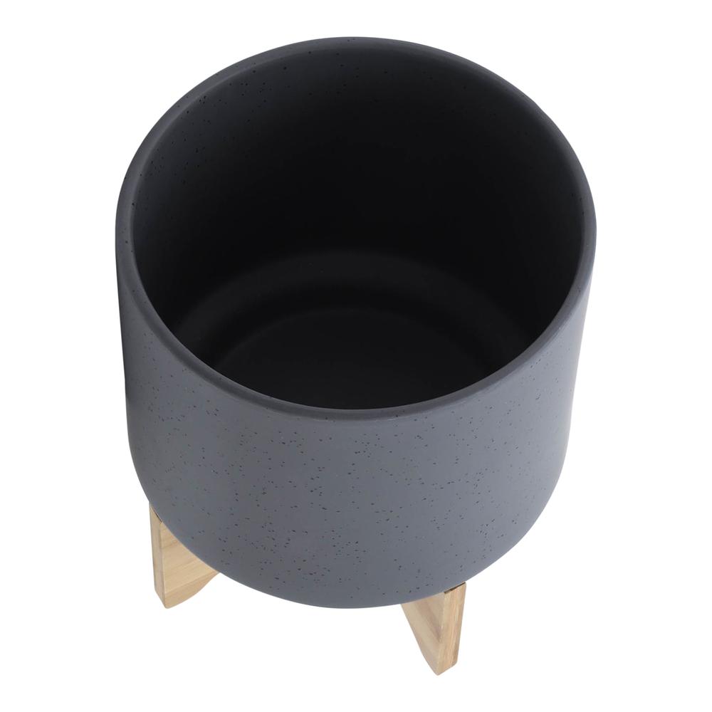 10" Planter W/ Wood Stand, Matte Gray. Picture 4