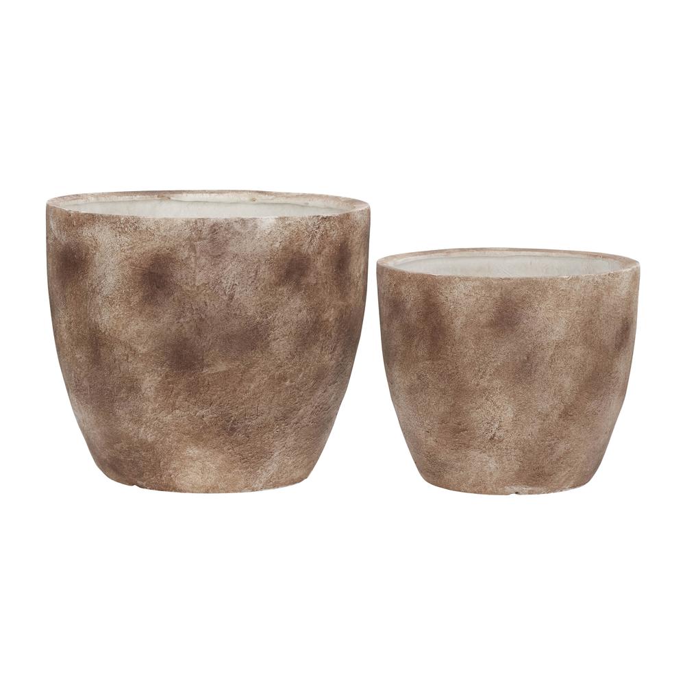 Resin, S/2 17/20" Textured Planters, Brown. Picture 1