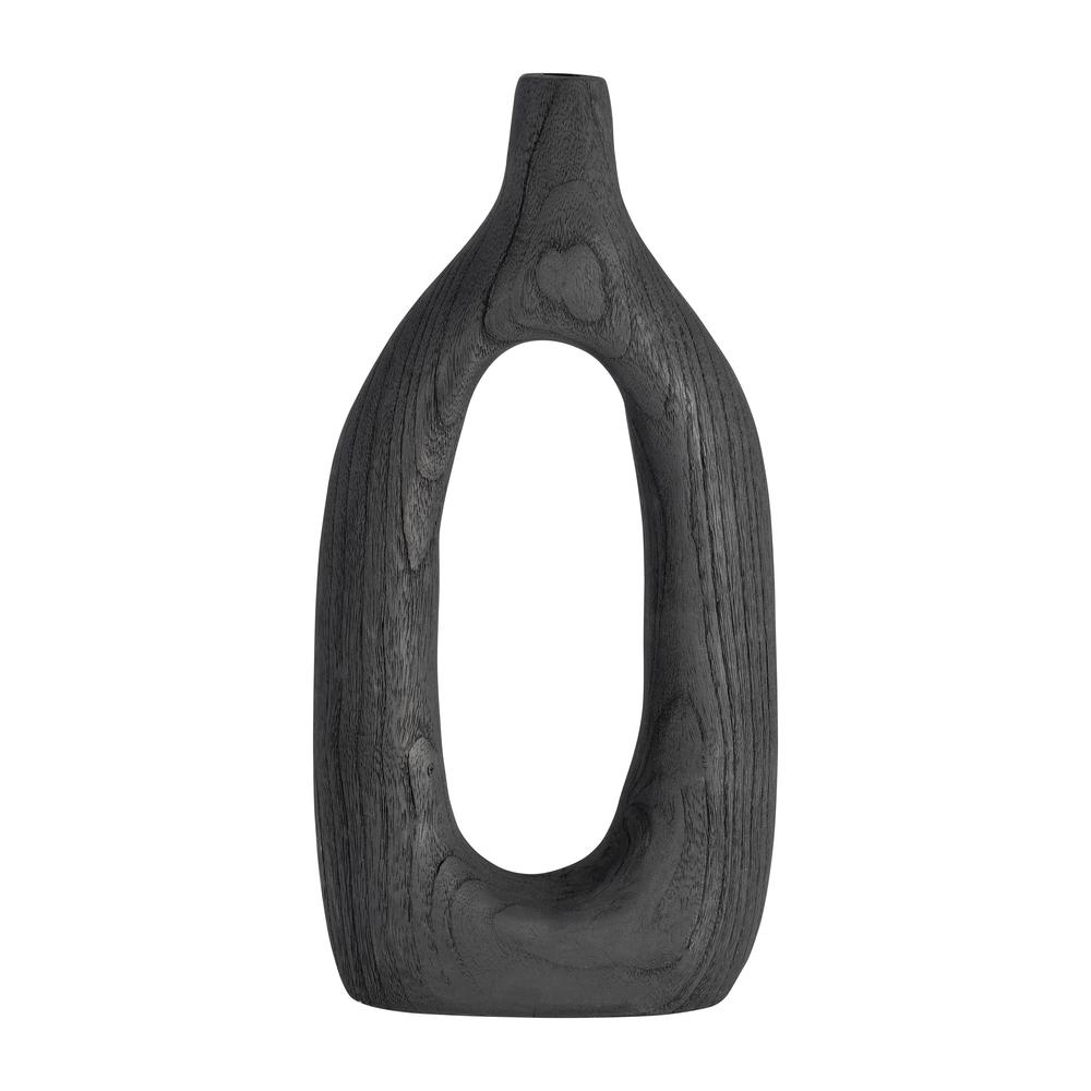 Wood, 14"h Cut-out Vase, Black. Picture 1