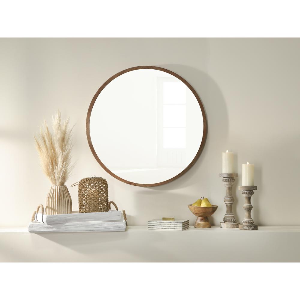 Wood, 32" Round Mirror, Brown Wb. Picture 4