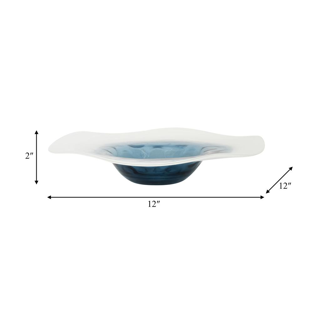 Glass, 12l" Blue Waters Bowl, Blue/white. Picture 8
