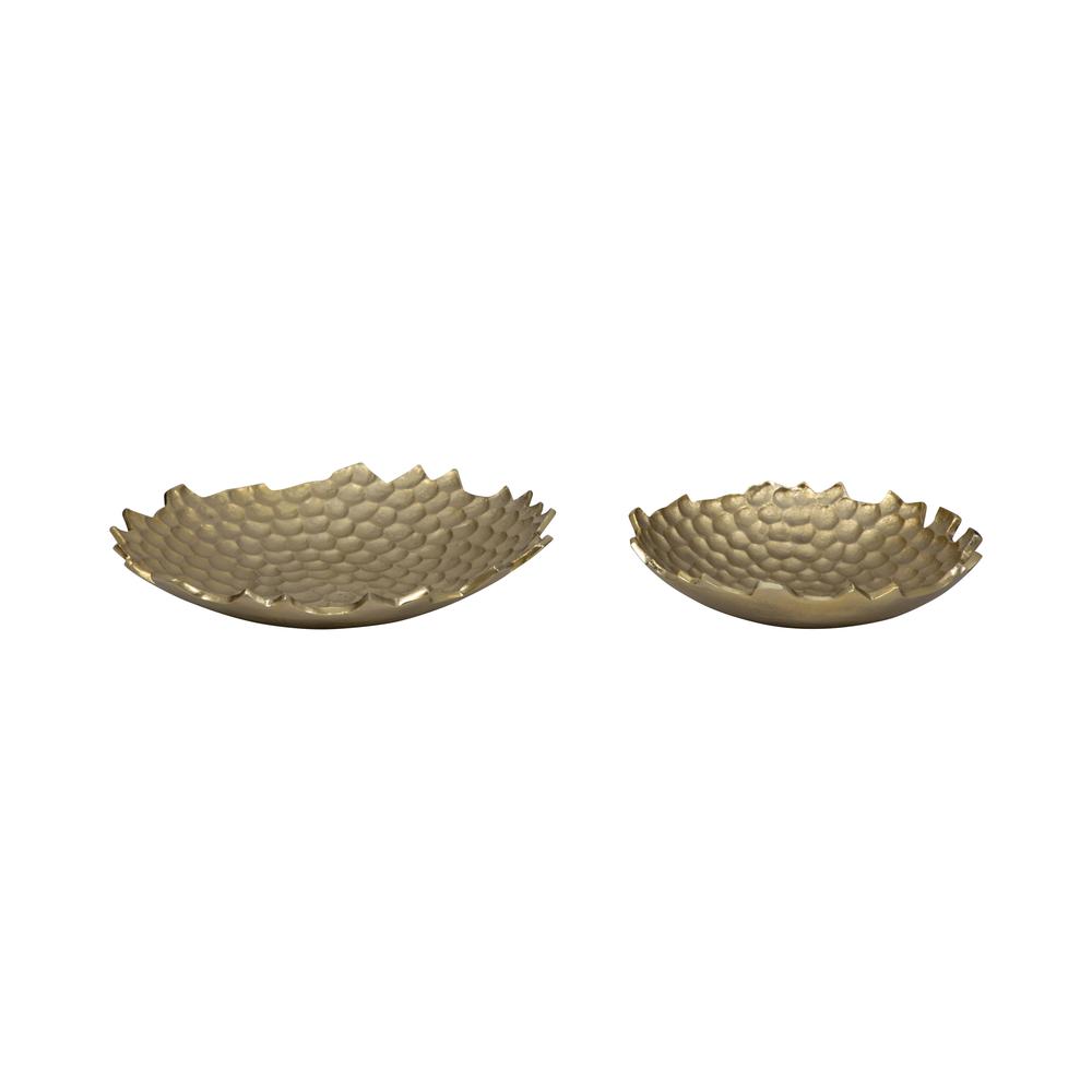 Metal, S/2 12/16" Honeycomb Bowls, Gold. Picture 4