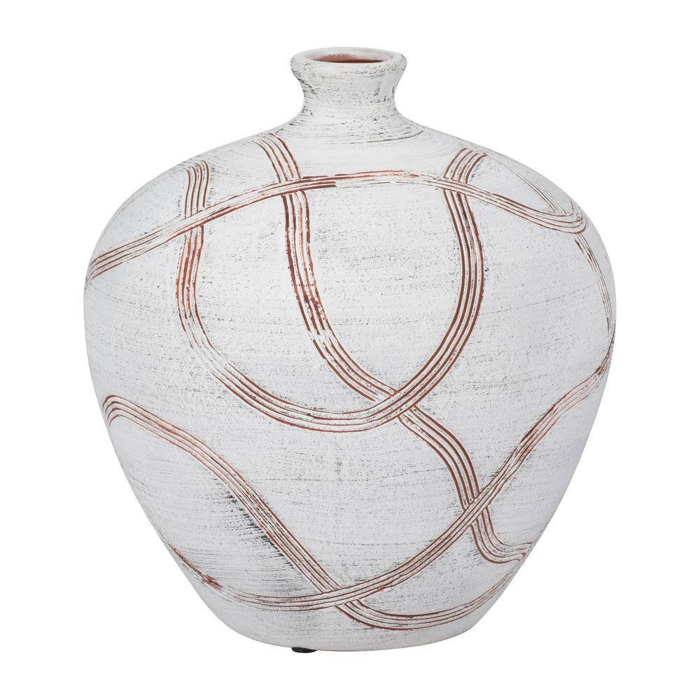 Cer, 9" Round Global Vase, White. Picture 1