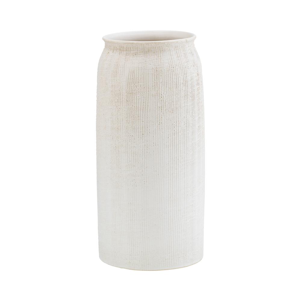 Cer, 13"h Ridged Vase, White. Picture 2