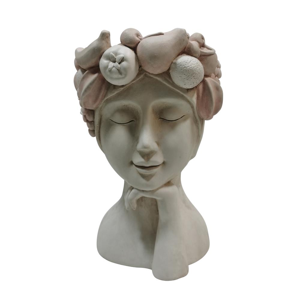 18" Lady With Flower Crown Planter, White/pink. Picture 1