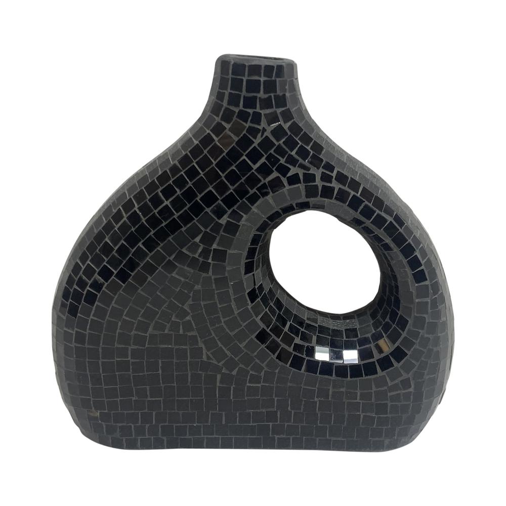 Ecomix, 11" Mosaic Vase, Black. Picture 1