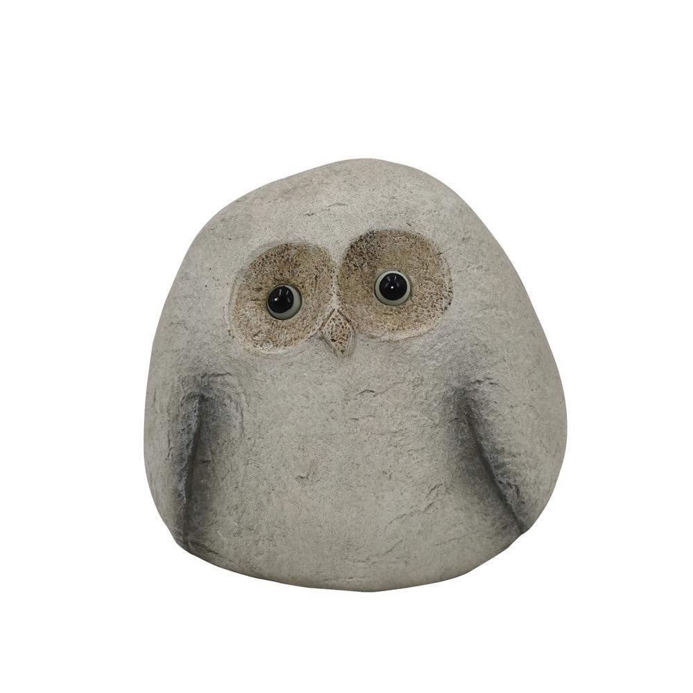 13" Chubby Owl With Solar Eyes, Grey. Picture 2