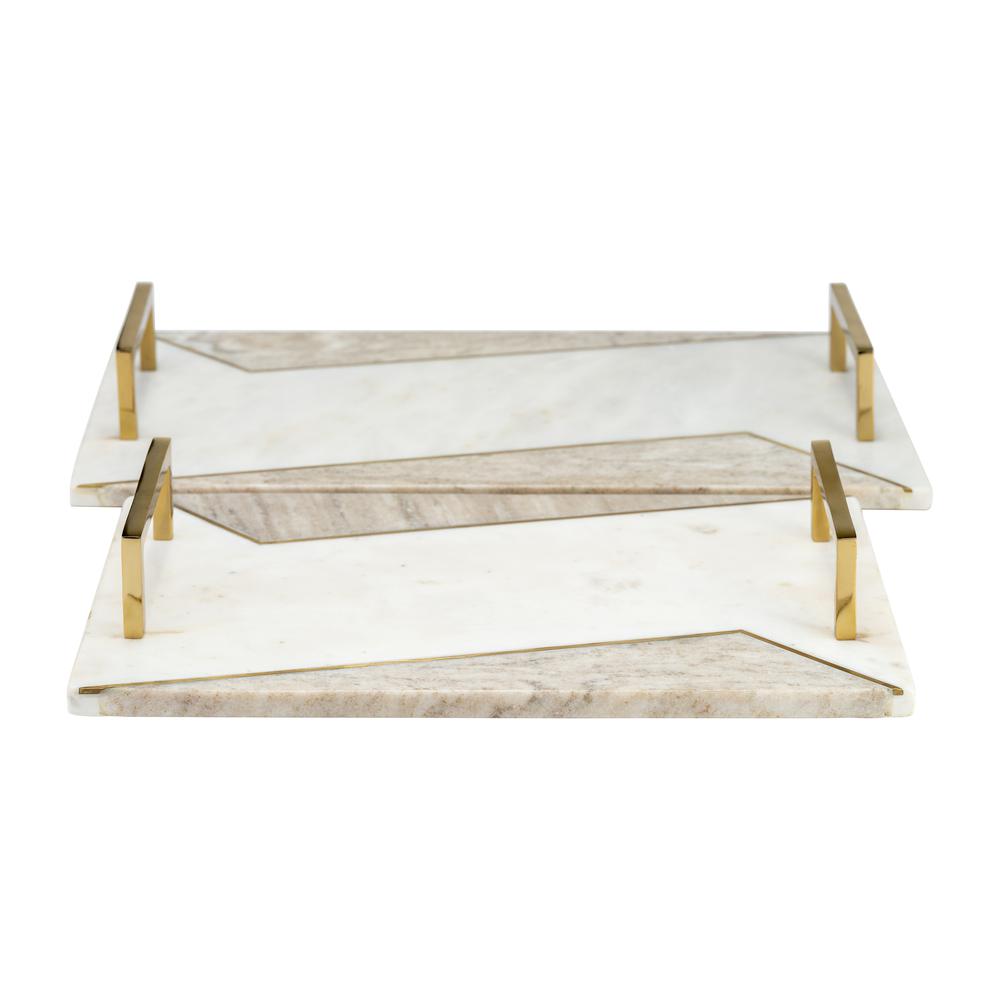 Marble, S/2 15/18"l 2-tone Trays W/ Handle, White. Picture 2