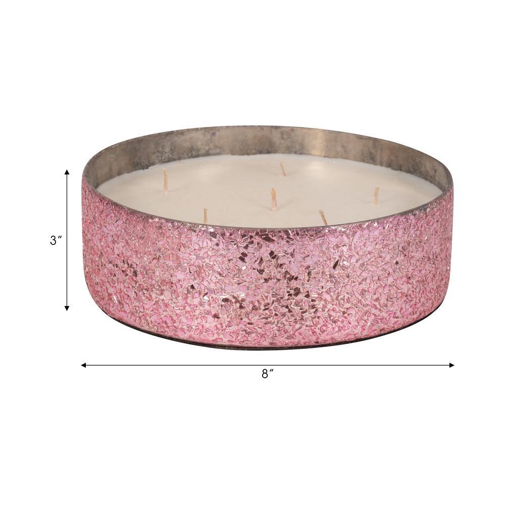 Glass, 8" 49 Oz Crackled Bowl Scented Candle, Pink. Picture 9