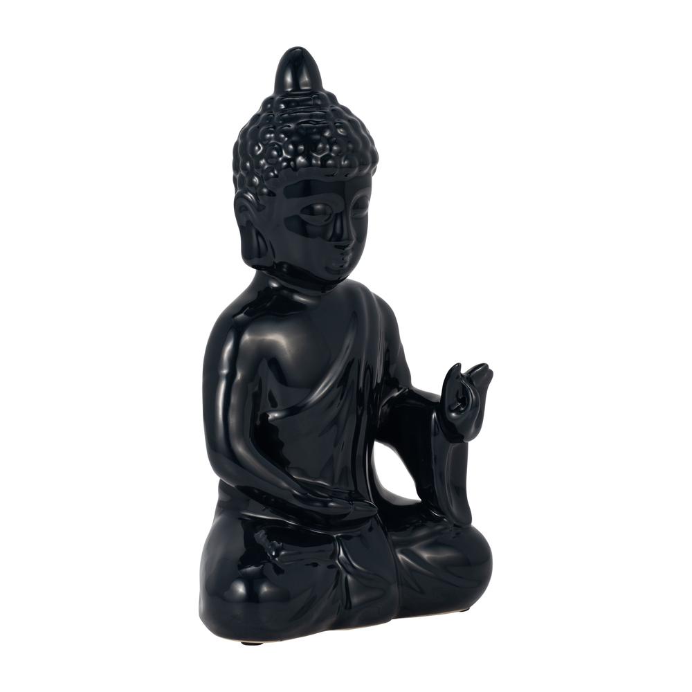 10?, Navy Blue Ceramic Seated Buddha. Picture 2