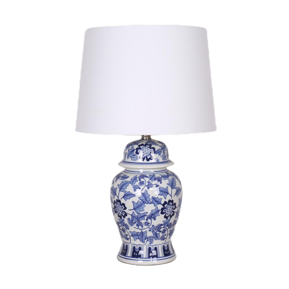 Ceramic, 25" Temple Jar Table Lamp, Blue/white. Picture 1