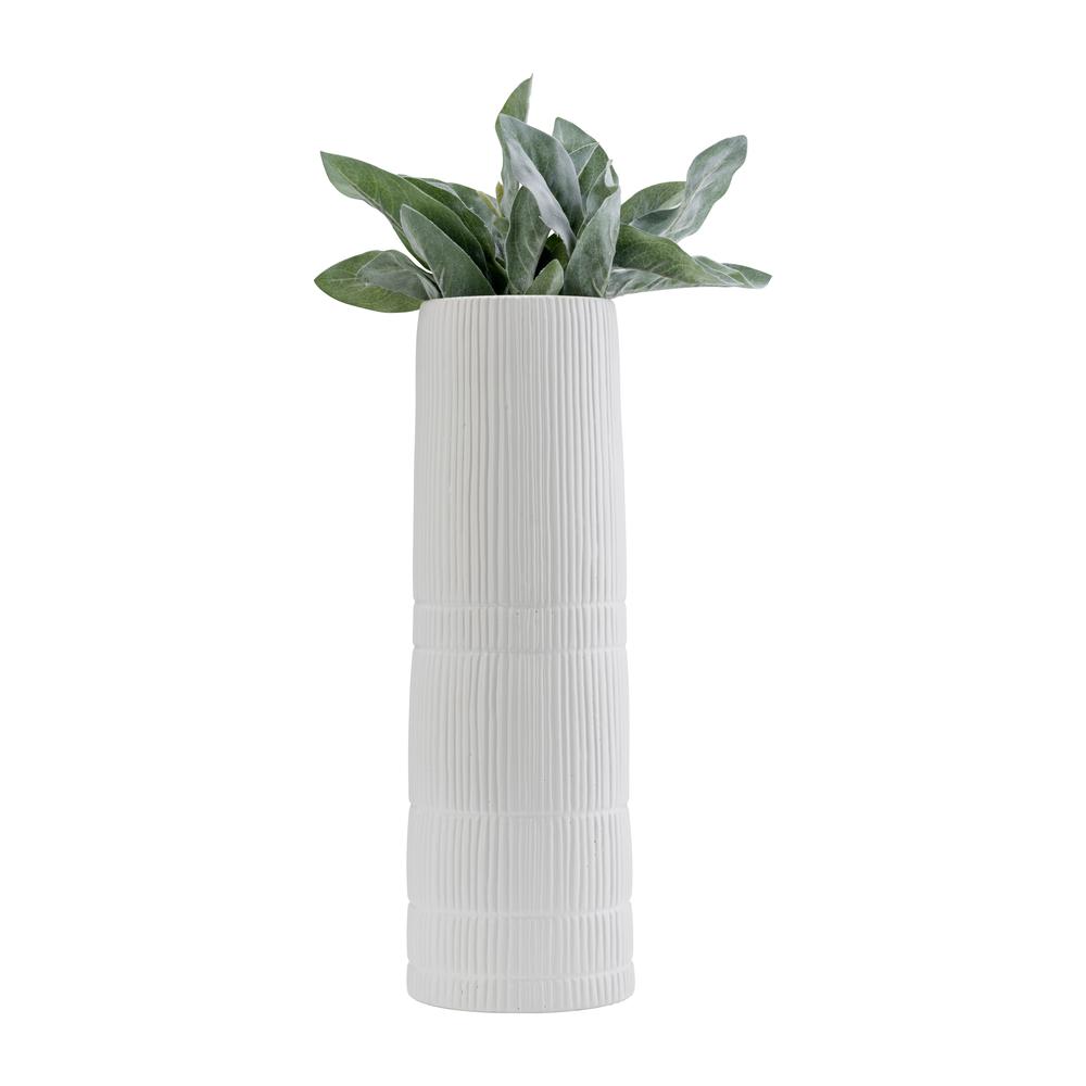 Cer, 18"h Lined Cylinder Vase, White. Picture 3