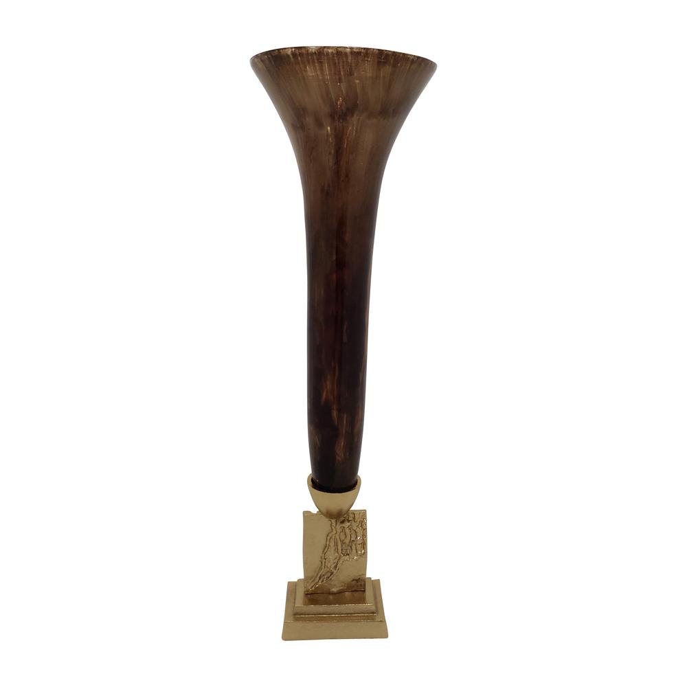 Glass, 26" Trumpet Vase, Bronze. Picture 1