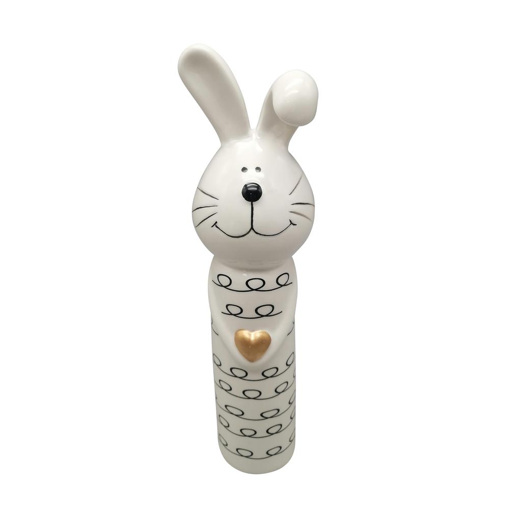 10" Squiggly Bunny With Gold Heart, White/black. Picture 1