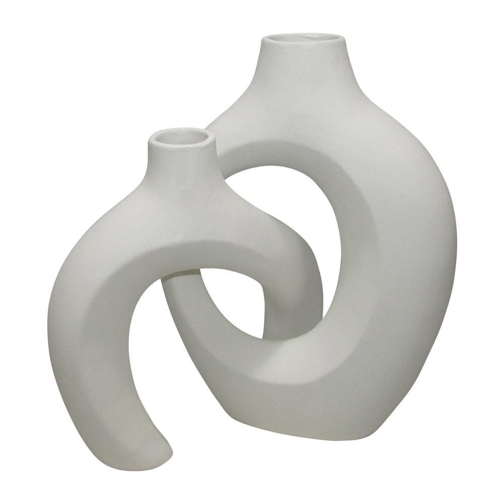 Cer, S/2 11/13" Interlocking Vases, White. Picture 1