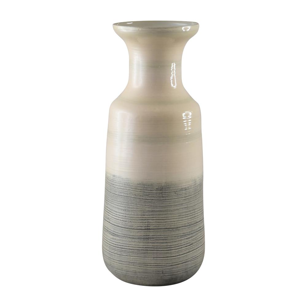 Glass, 17" 2-toned Enamel Vase, White. Picture 1