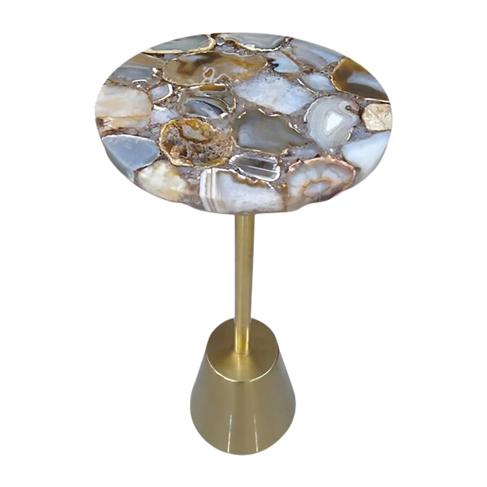 24" Agate Top Polished Edge Accent Table, Gold. Picture 1