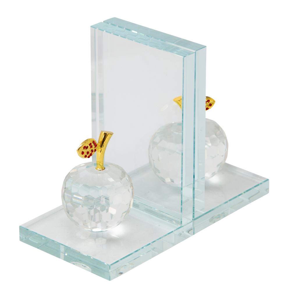 S/2 Crystal Apple Bookends, Clear. Picture 1