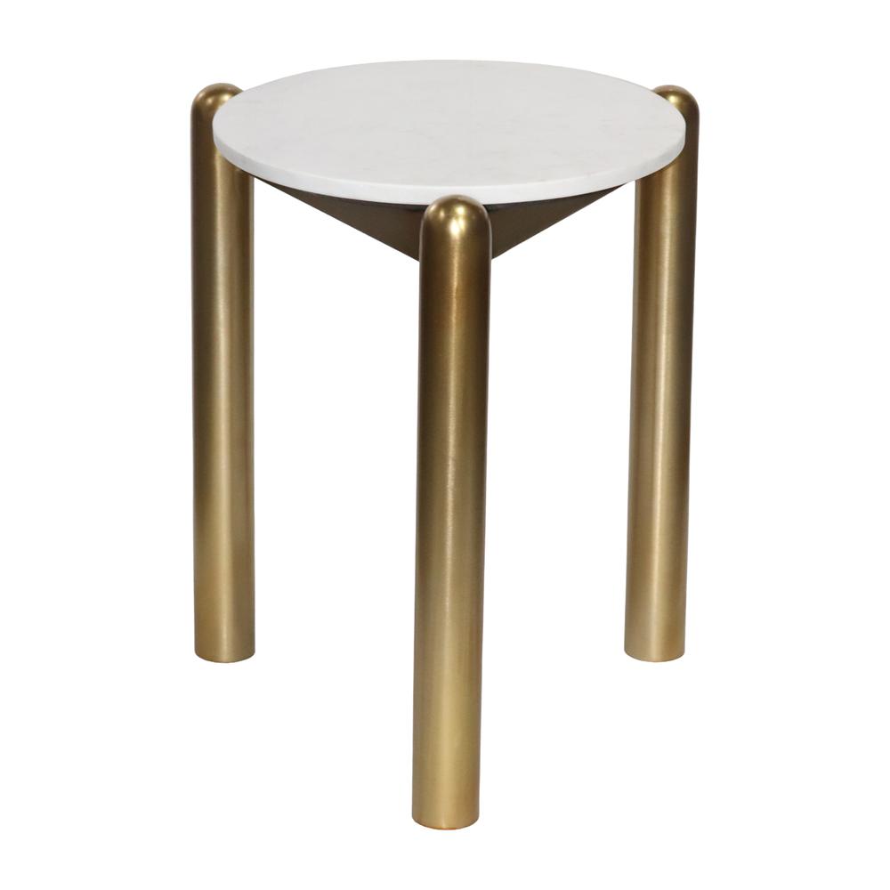 Metal, 19"  Side Table, Gold/white. Picture 1