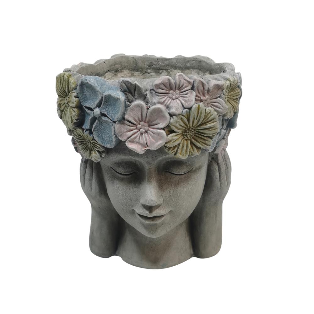 11" Face Planter With Flower Crown, Grey/multi. Picture 1
