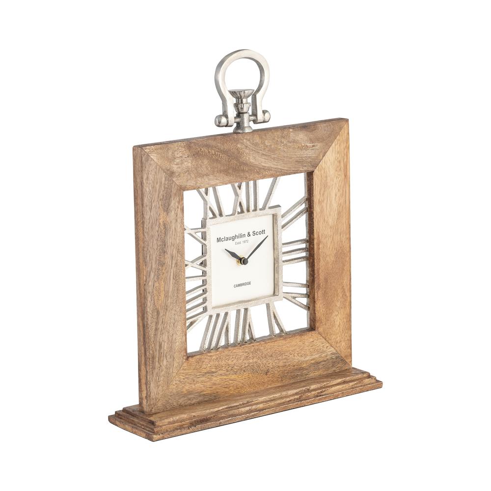 13x14 Mango Wood Table Clock, Natural. Picture 2