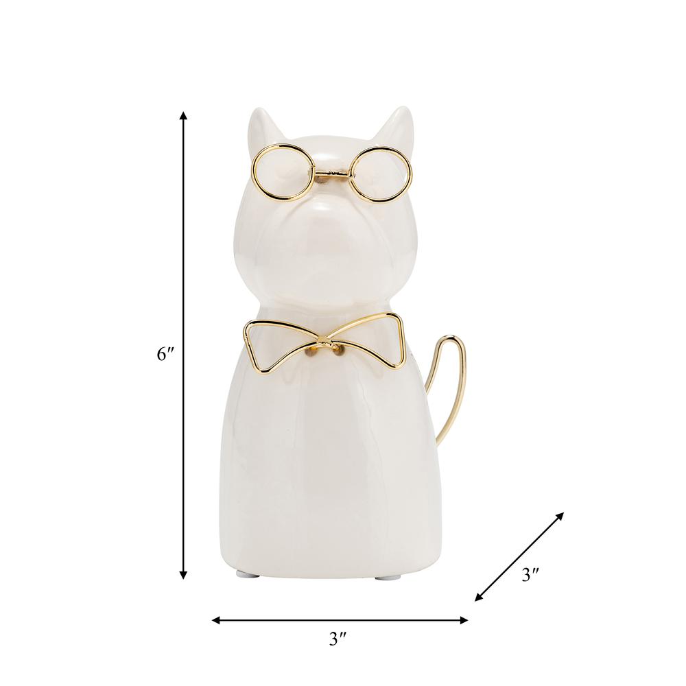 Cer 6"h, Puppy With Gold Glasses And Bowtie, Wht. Picture 9