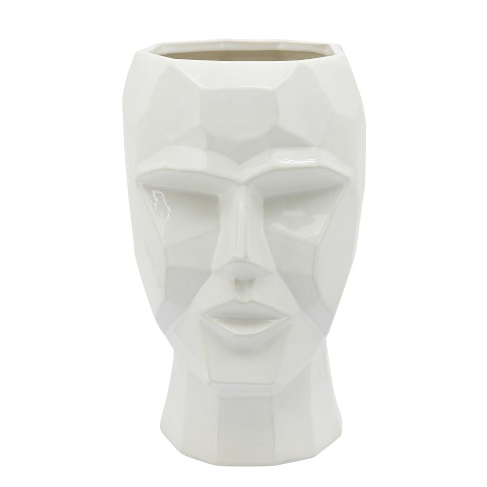 Ceramic, 12" Face Vase, White. Picture 2