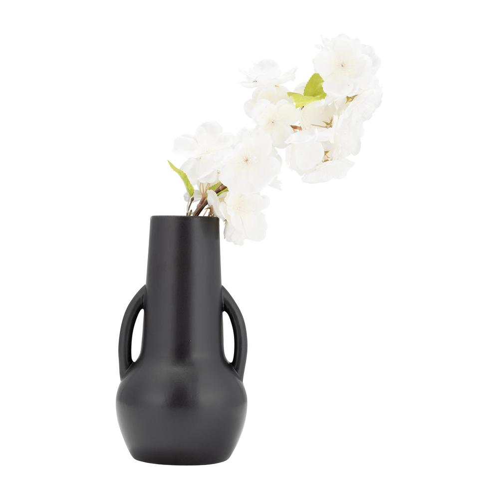 Cer,8",vase W/handles,black. Picture 5
