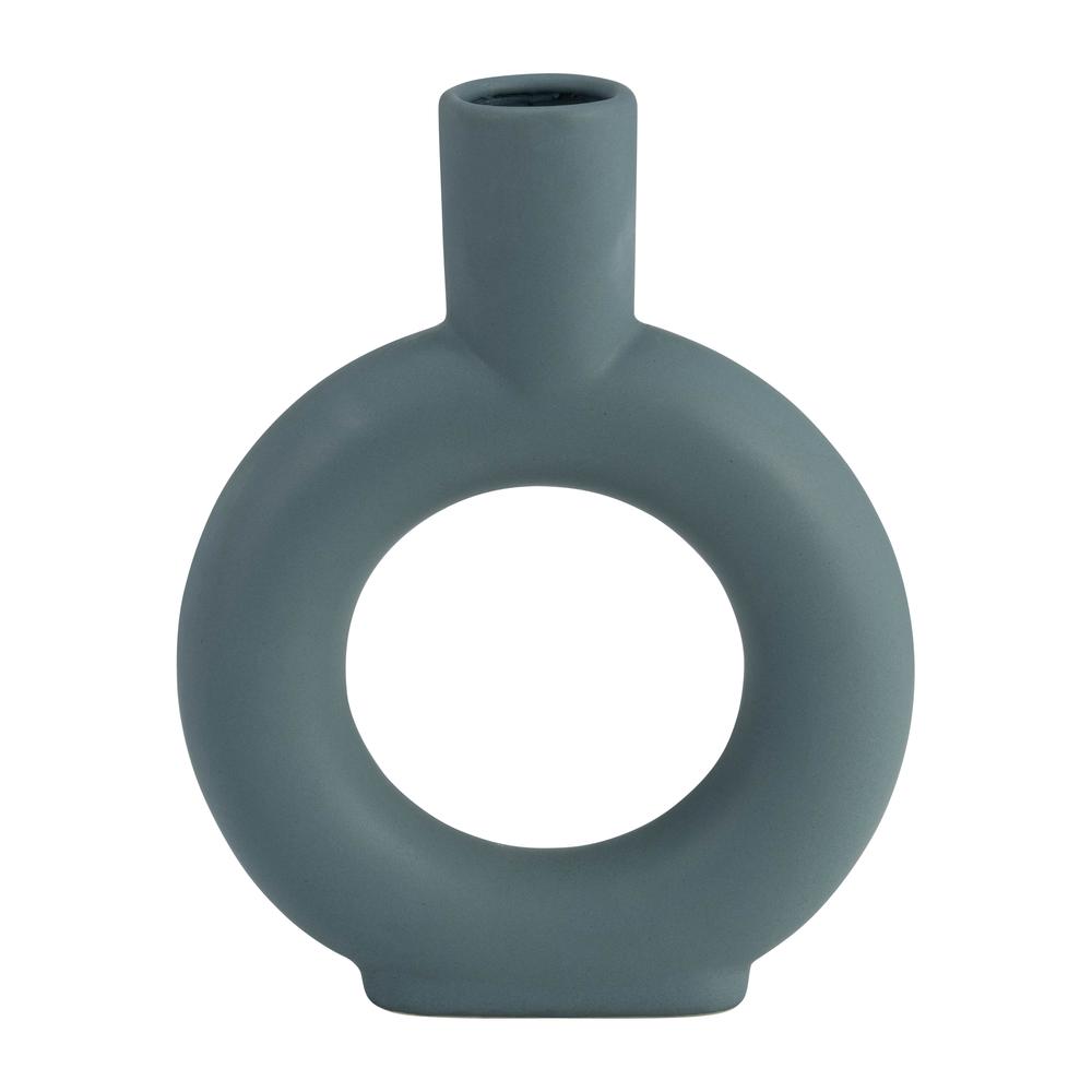 Cer, 9" Round Cut-out Vase, Deep Teal. Picture 1