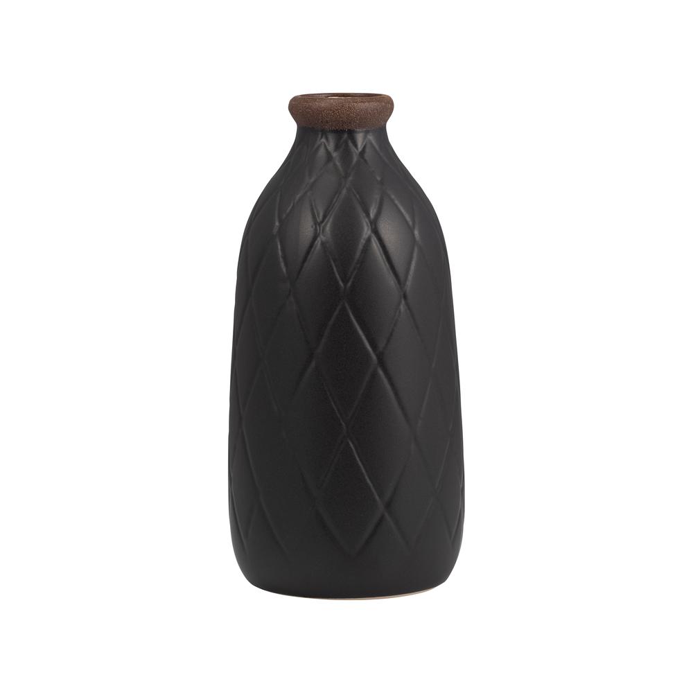 Cer, 9" Plaid Textured Vase, Black. Picture 2