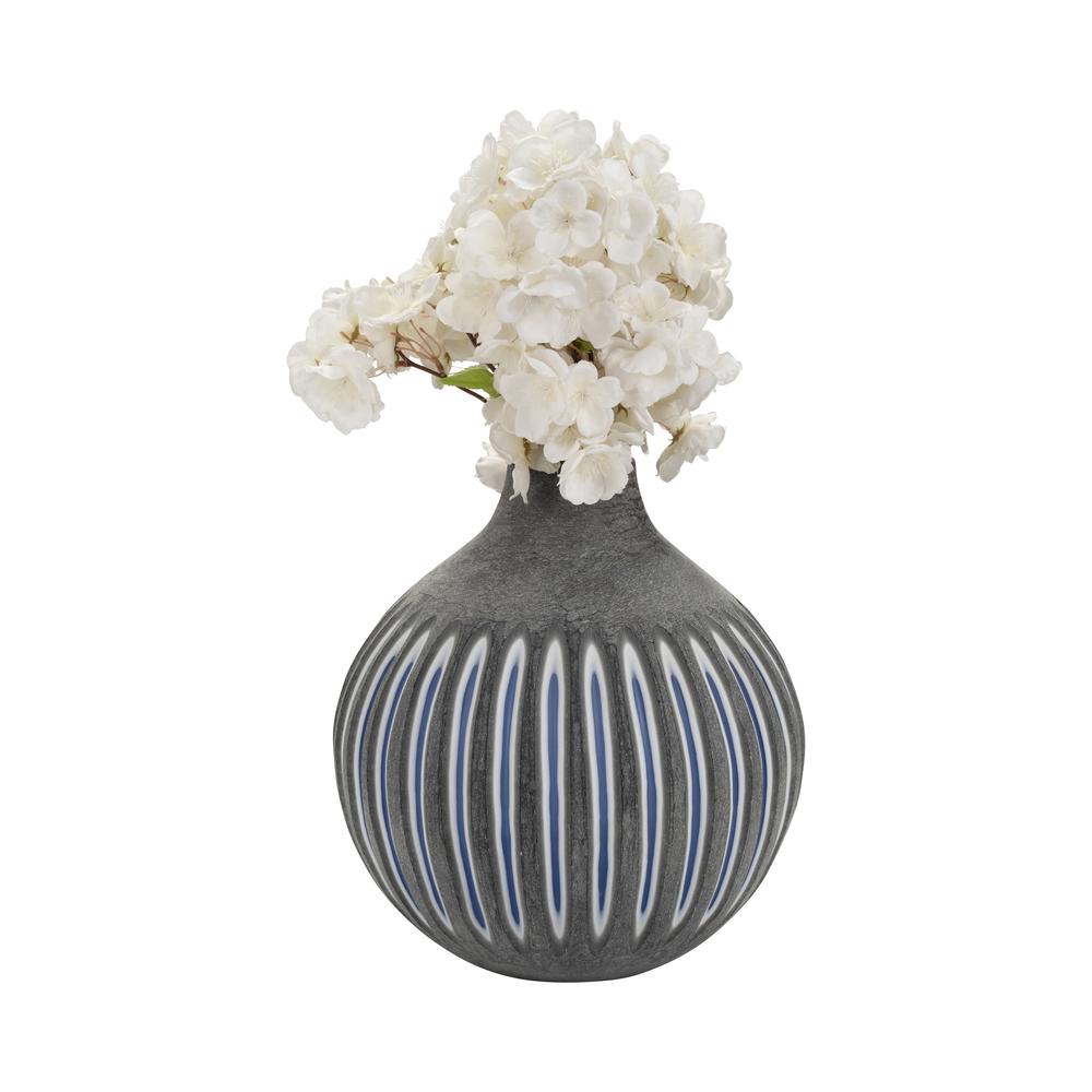 Glass, 12" Ridged Vase, Blue/gray. Picture 2