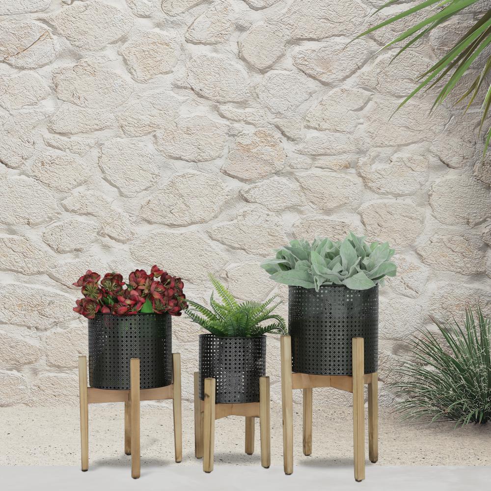 S/3 Metal Mesh Planter On Stand 8/9/11", Black. Picture 9