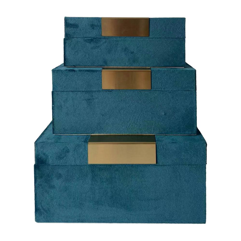 Velvet,s/3 7/8/9"l,jewelry Boxes,teal/gold. Picture 1