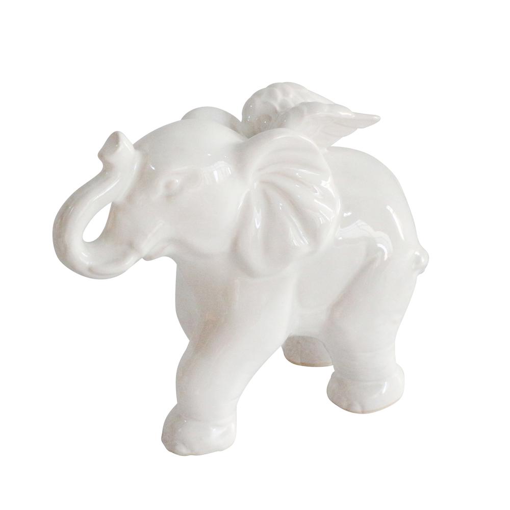 Ceramic 7" Elephant Angel Figurine, White. Picture 1