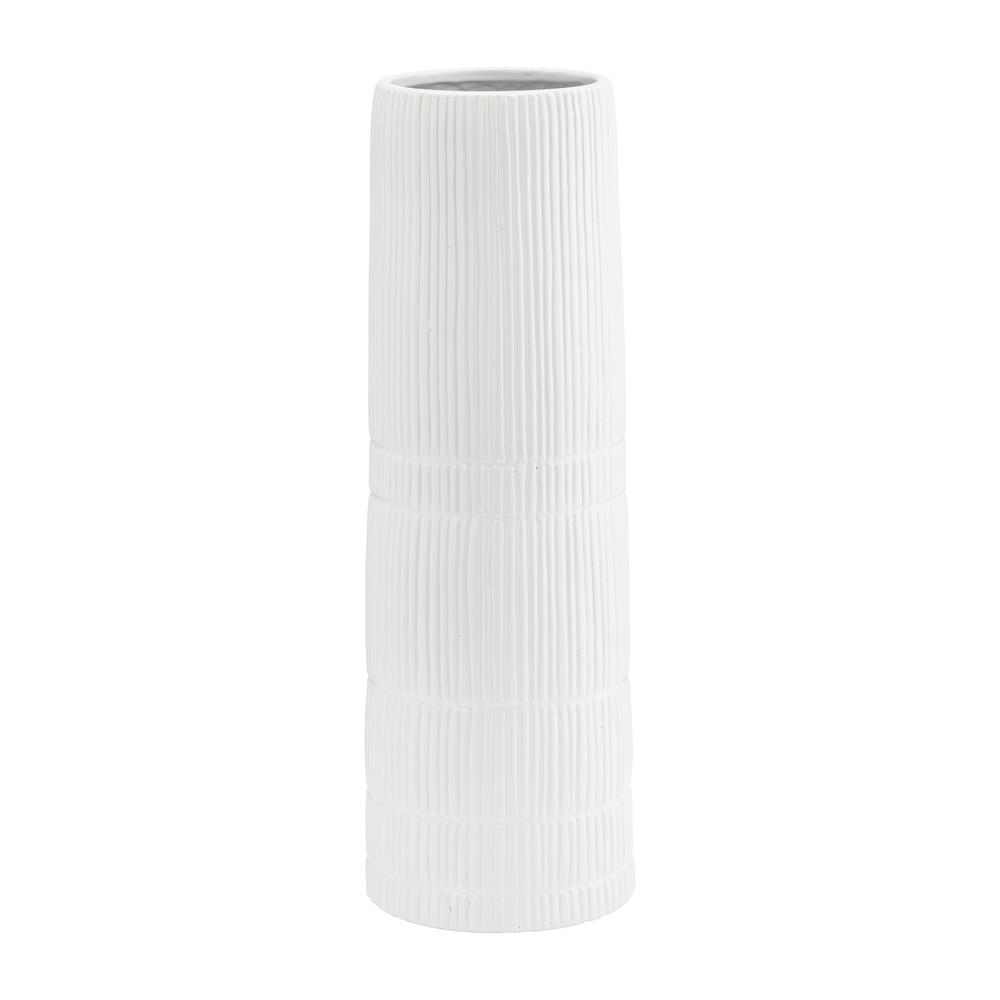 Cer, 18"h Lined Cylinder Vase, White. Picture 2