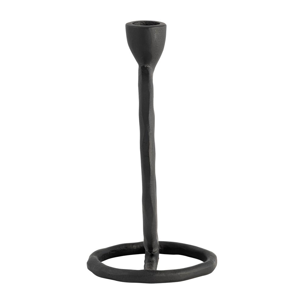 Metal, 8" Round Ring Taper Candleholder, Black. Picture 3