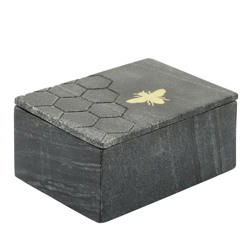 Marble 7x5 Marble Box W/ Bee Accent, Black. Picture 1
