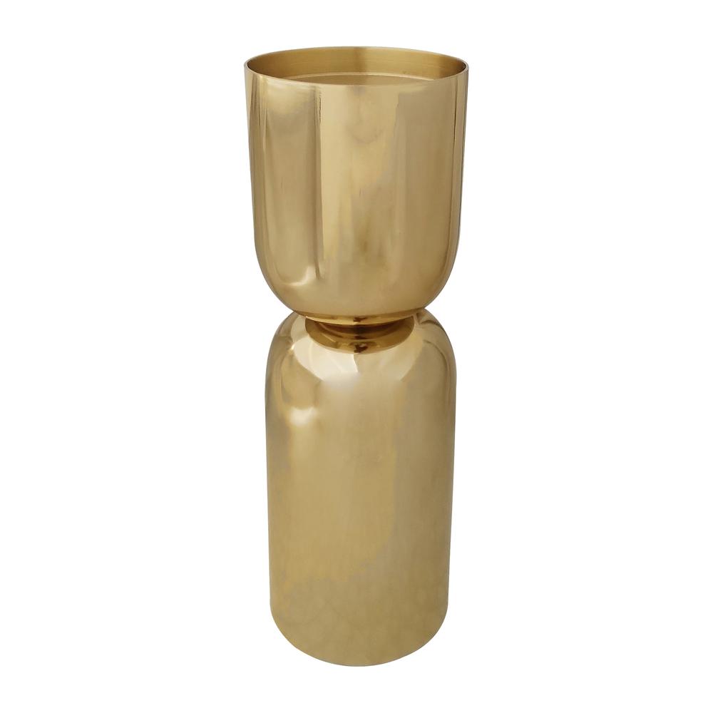 Metal, 10" Round Pillar Candleholder, Gold. Picture 1