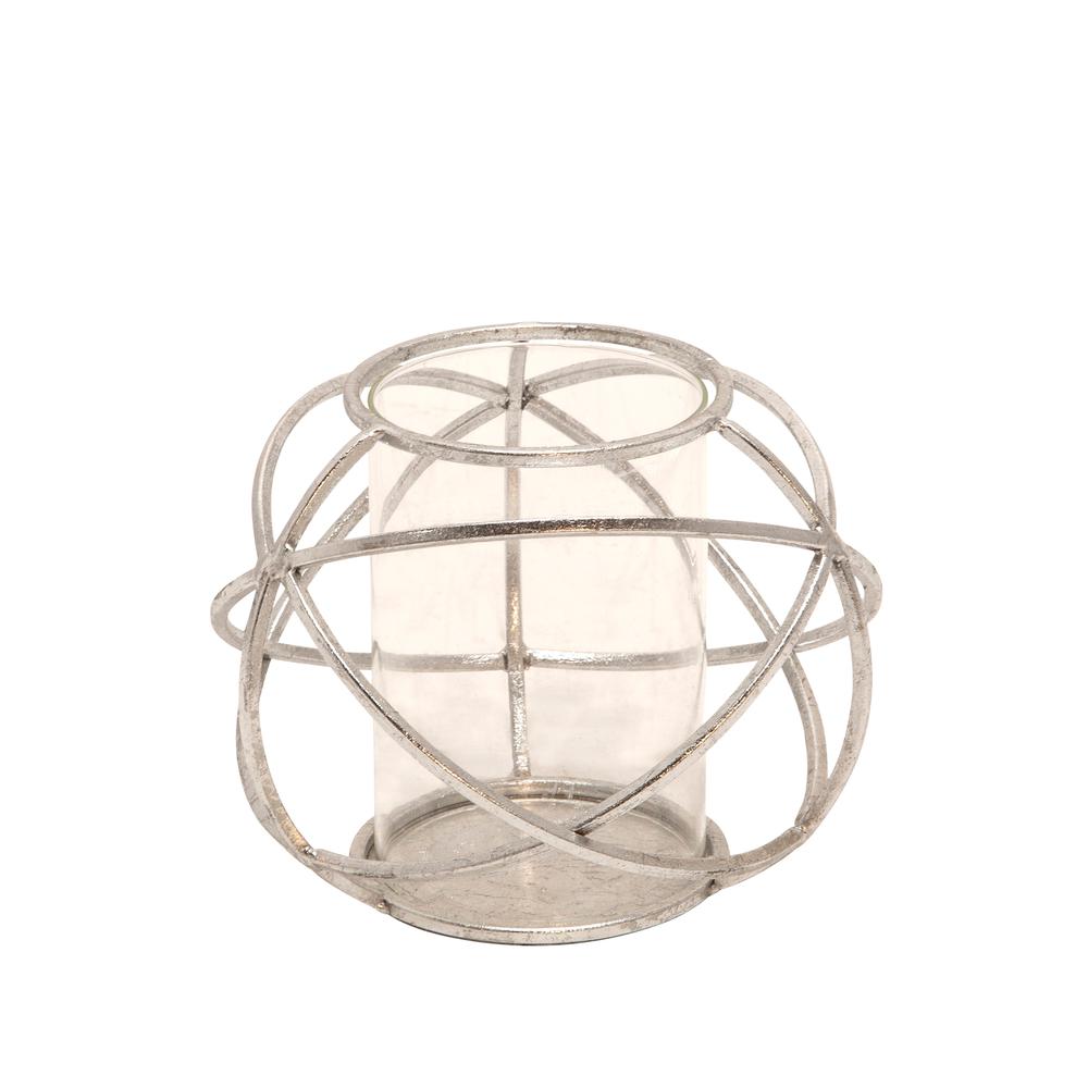 S/2 6" Orb Candle Holder , Silver. Picture 4