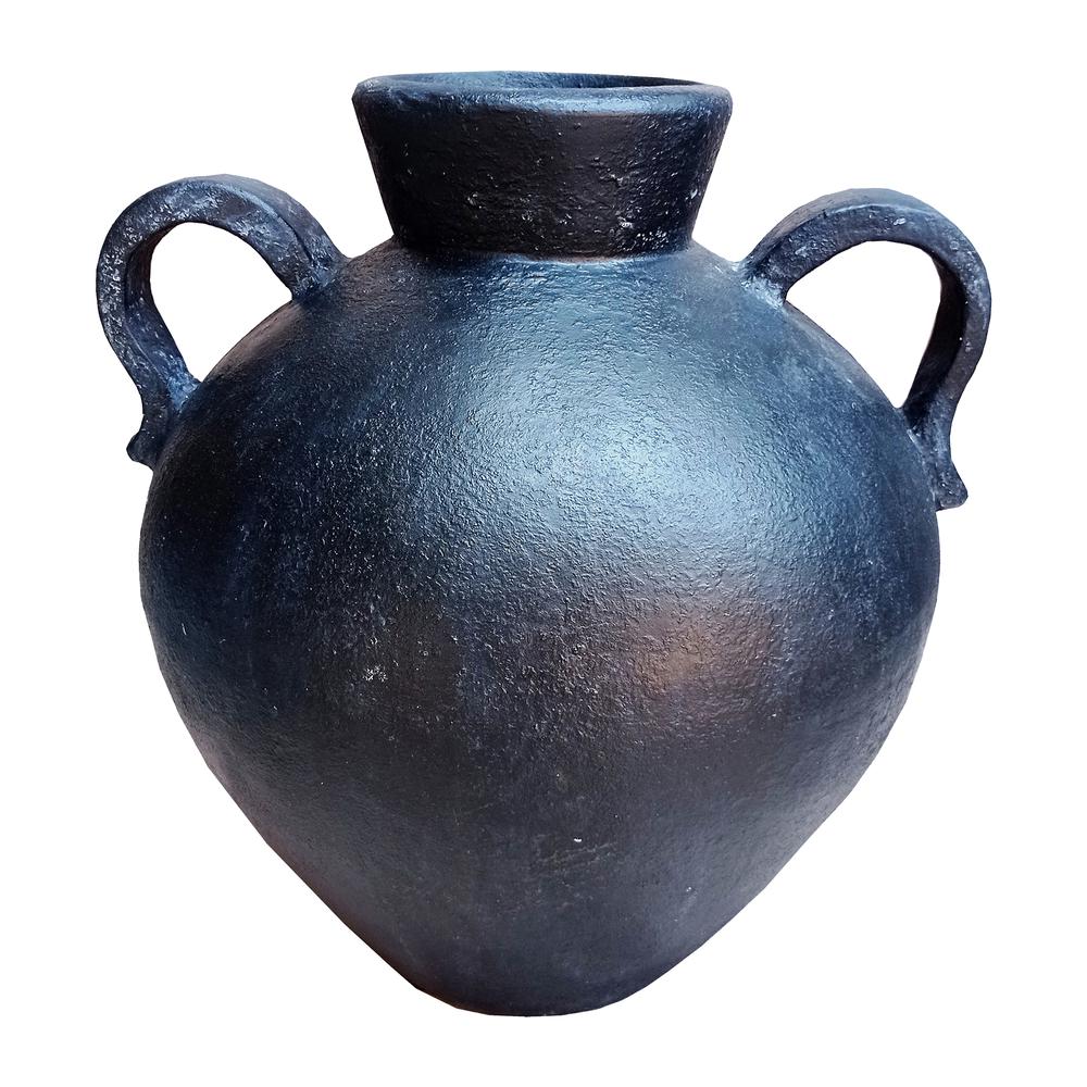 Terracotta, 17" Organic Jug With 2 Handles, Black. Picture 1