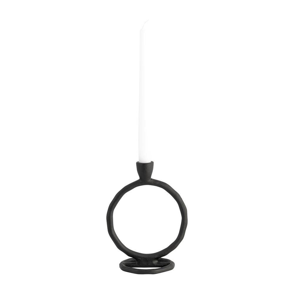 Metal, 8" Round Ring Taper Candleholder, Black. Picture 4