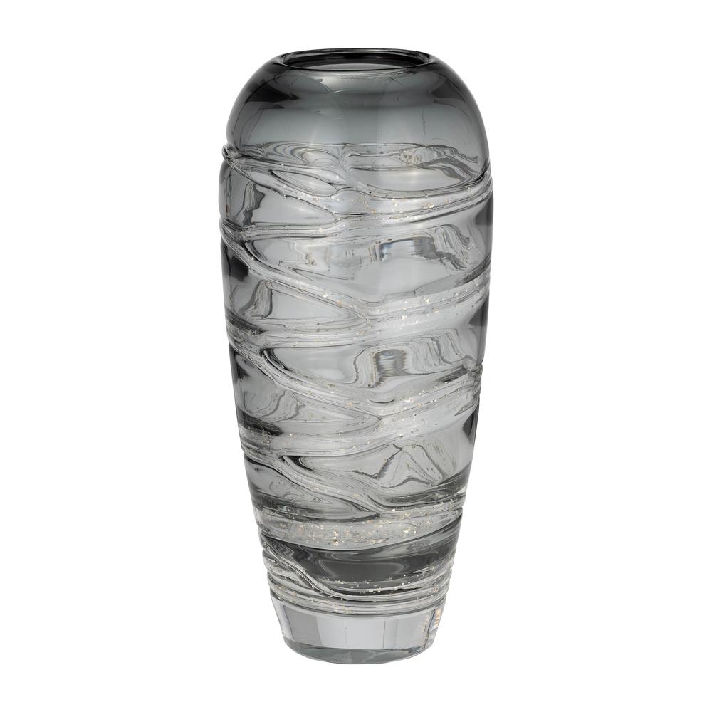 Glass, 13"h Veined Vase, Smoke. Picture 2