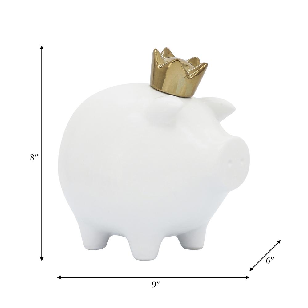 Cer, 8" Pig With Crown, White. Picture 7