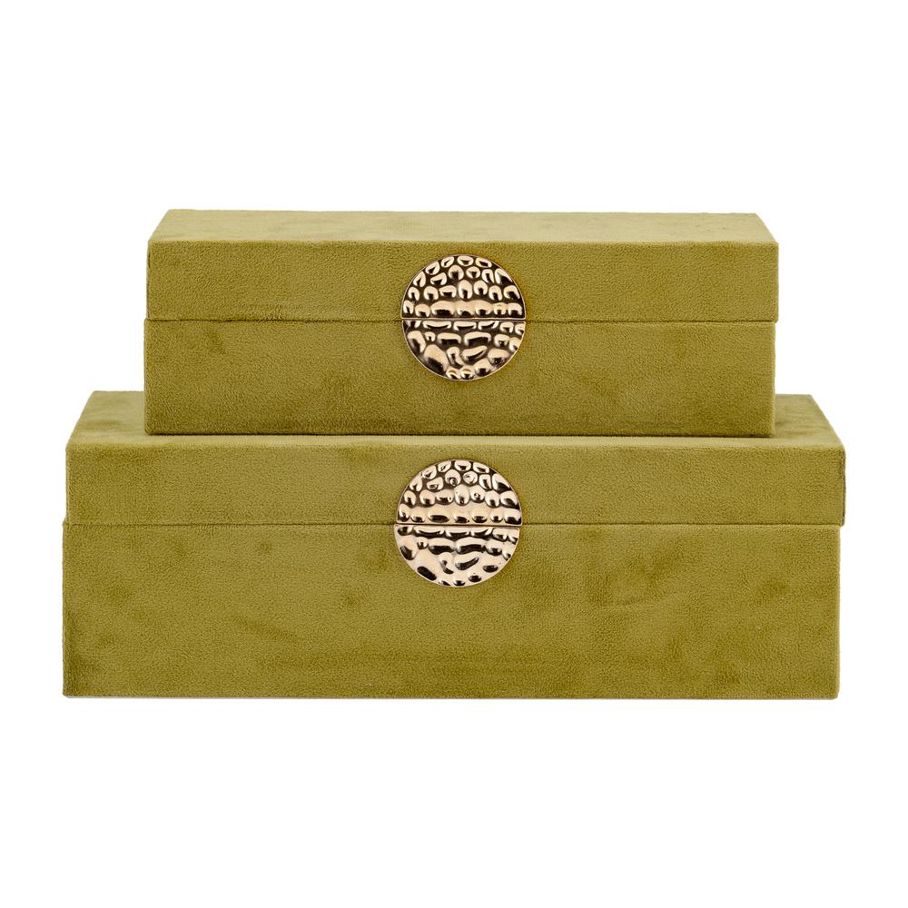 Wood, S/2 10/12" Box W/ Medallion, Olive/gold. Picture 4