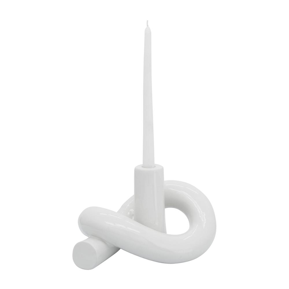Cer, 10" Loopy Candle Holder, White. Picture 2