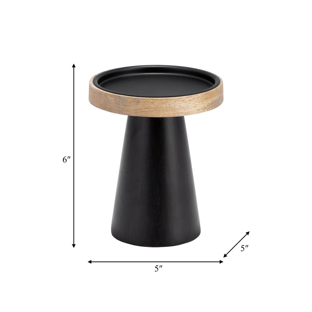 Wood, 6" Flat Candle Holder Stand, Black/natural. Picture 8