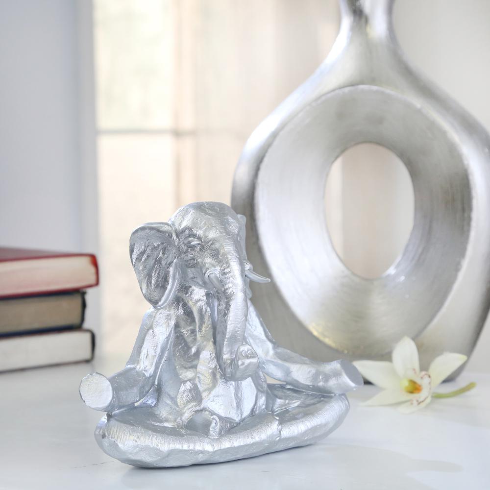 Polyresin 8" Meditating Elephant, Silver. Picture 4