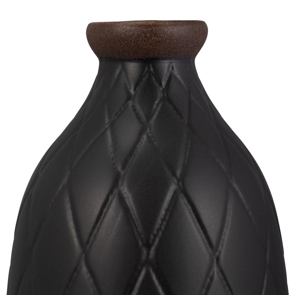 Cer, 16" Plaid Textured Vase, Black. Picture 4