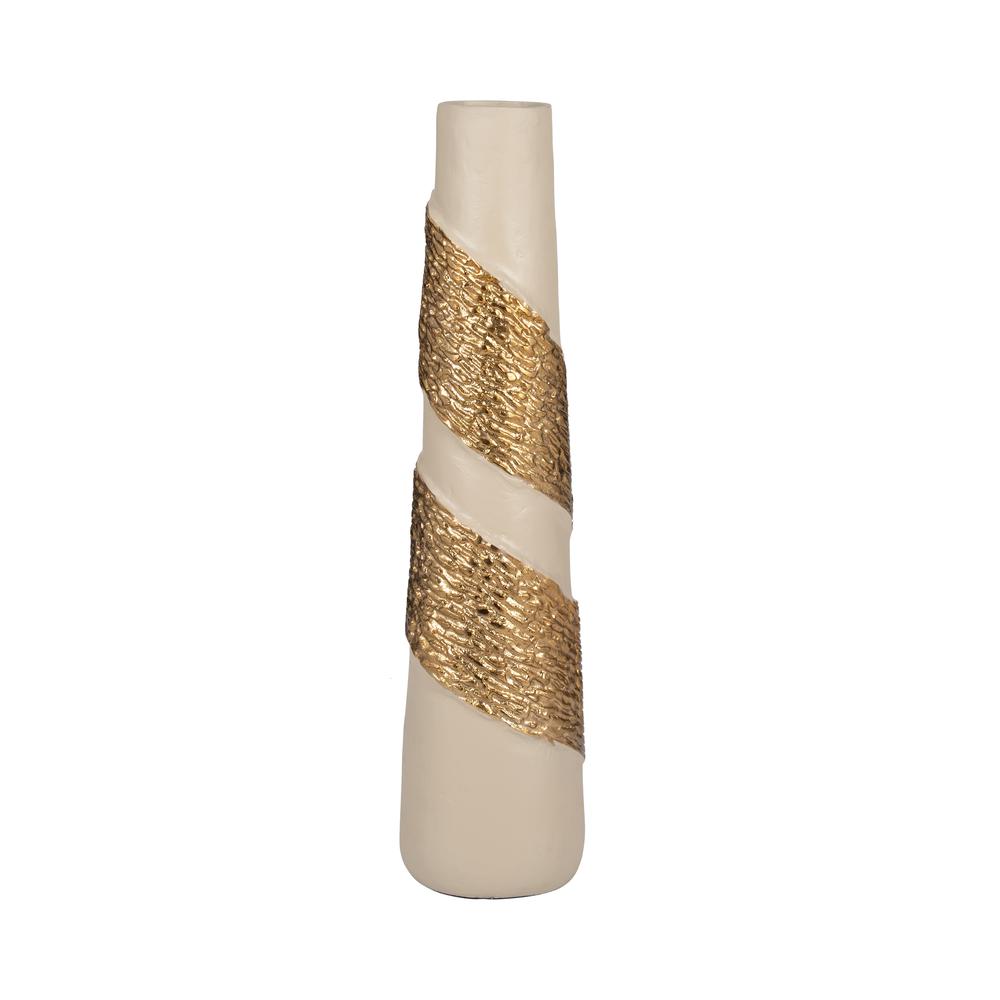 Glass, 22" Aluminum Wrapped Vase, White/gold. Picture 2