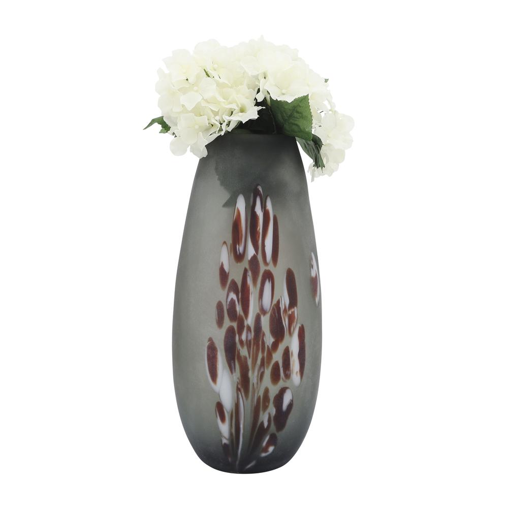 Glass, 17''h, Frosted Vase With Red Detail-gray. Picture 2